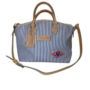 Dooney Bourke Vintage Disney Cruise Striped Satchel Bag Leather Trim Crossbody